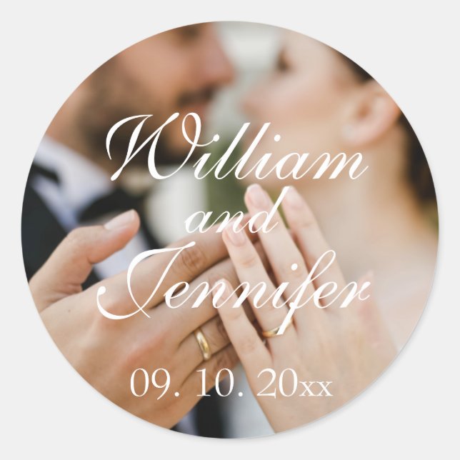 Elegant Customise Photo, Name, and Date Monogram  Classic Round Sticker (Front)