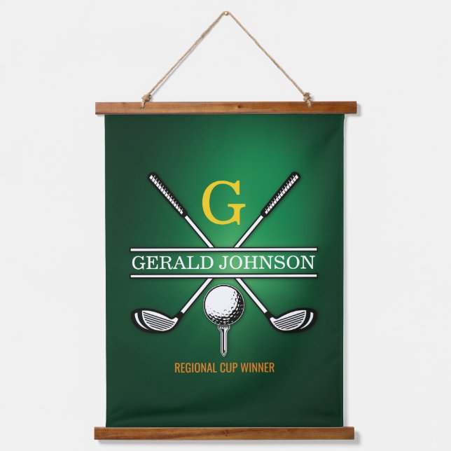 Elegant Customised Golf Monogram Design Hanging Tapestry (Front)