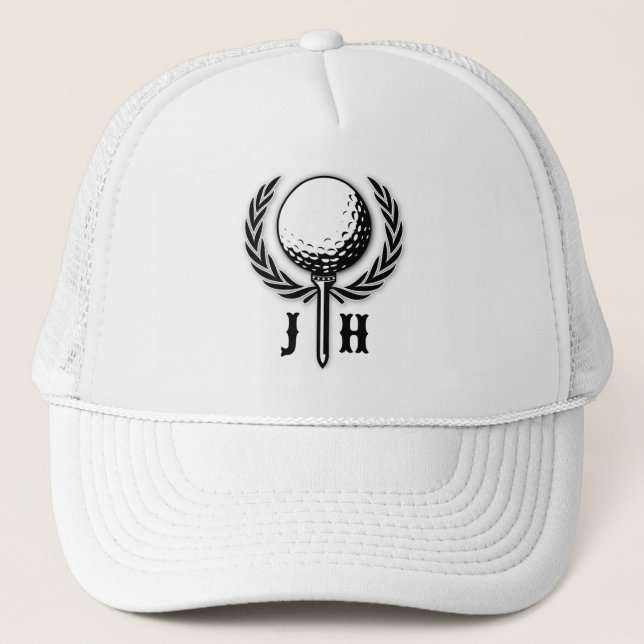 Elegant Customised Golf Monogram Design Trucker Hat (Front)
