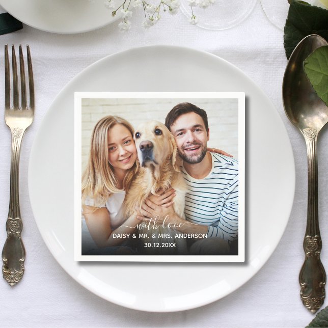 Elegant Customised Photo With Love Dog Pet Wedding Napkin (Creator Uploaded)