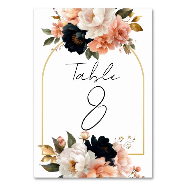 Elegant Customizable Floral Table Number Cards (Front)