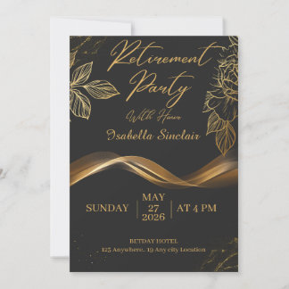 Elegant Customizable Gold Floral Retirement Party  Invitation