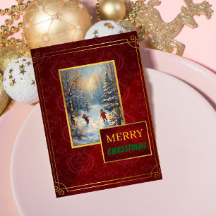 Elegant Customizable Photo Red & Gold Christmas Holiday Card