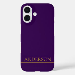 Elegant Customizable Text   Gold & Deep Purple iPhone 16 Case