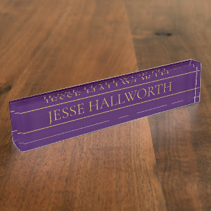 Elegant Customizable Text   Gold & Deep Purple Nameplate