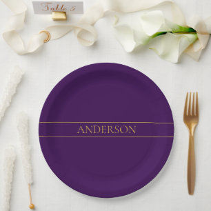 Elegant Customizable Text   Gold & Deep Purple Paper Plate