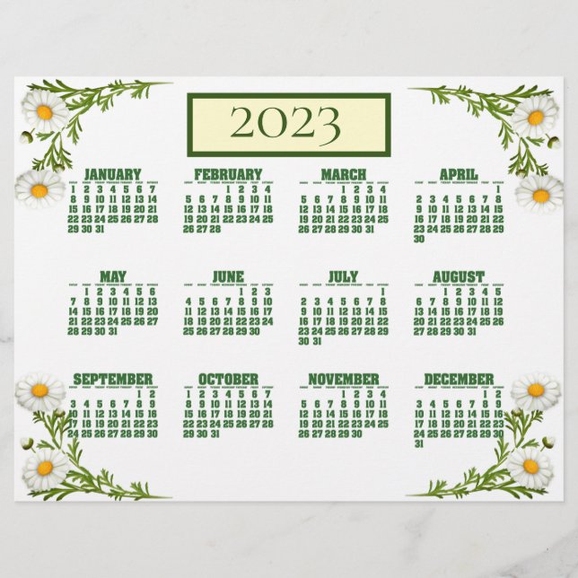 Elegant Cut Daisies 2023 Calendar Flyer (Front)