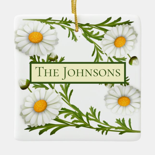 Elegant Cut Daisies Ceramic Ornament (Front)