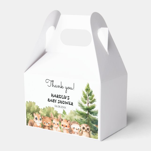 Elegant Cute Animals Forest Baby Boy Shower Favour Box (Front Side)