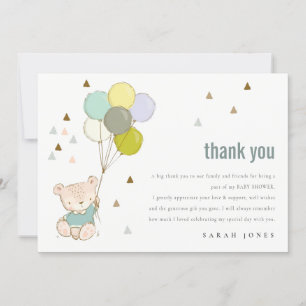 Elegant Cute Aqua Bearly Wait Balloon Baby Shower Thank You Card