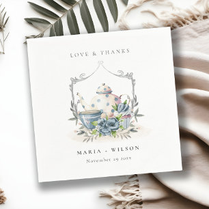 Elegant Cute Aqua Blue floral Teapot Cup Wedding Napkin