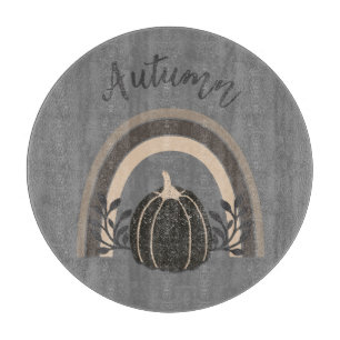 Elegant Cute Autumn Black Pumpkin Rainbow Cutting Board