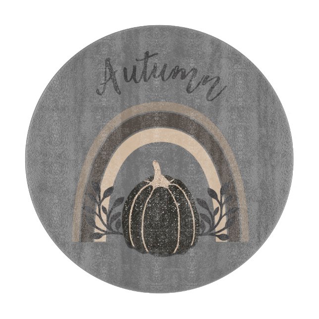 Elegant Cute Autumn Black Pumpkin Rainbow Cutting Board (Front)