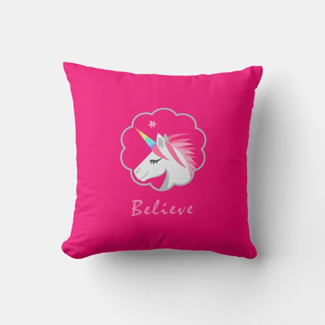 elegant cute believe in unicorns emoji cushion (Front)