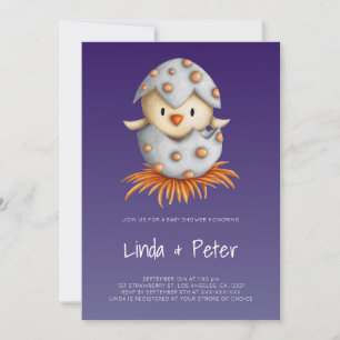 Elegant Cute Bird Blue Baby Shower Invitation