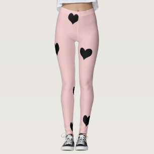 Elegant cute black & blush pink heart pattern leggings
