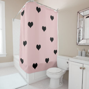 Elegant cute black & blush pink heart pattern shower curtain