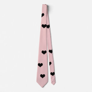 Elegant cute black & blush pink heart pattern tie