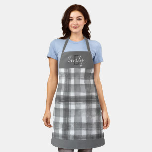 Elegant Cute Black White Plaid Christmas Apron