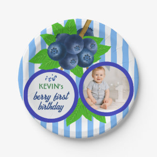 Elegant Cute Blueberry Berry First Birthday Paper Plate