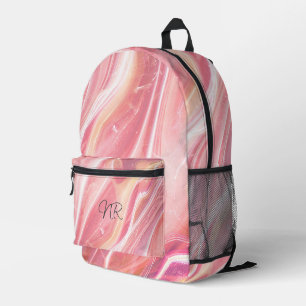 Elegant Cute Blush Pink Peach Marble Add Monogram Printed Backpack