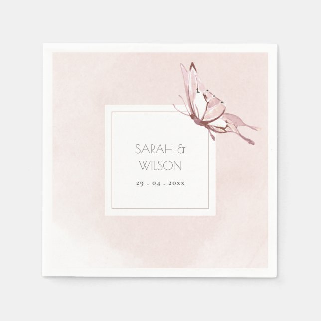 ELEGANT CUTE BLUSH WATERCOLOR BUTTERFLY WEDDING NA NAPKIN (Front)