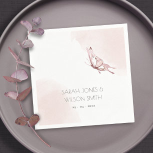 ELEGANT CUTE BLUSH WATERCOLOR BUTTERFLY WEDDING NAPKIN