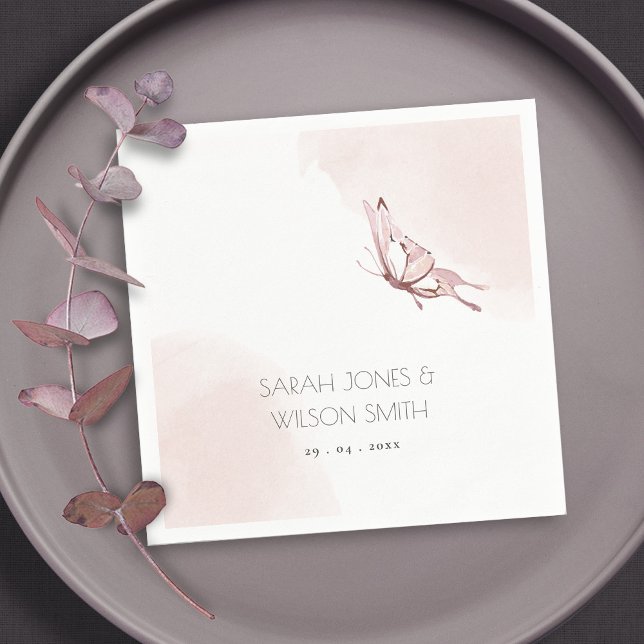 ELEGANT CUTE BLUSH WATERCOLOR BUTTERFLY WEDDING NAPKIN (Creator Uploaded)