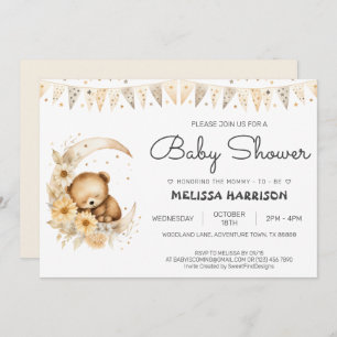 Elegant Cute Boho Bear Baby Boy Shower Invitation