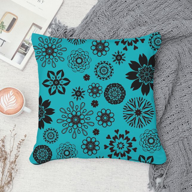 Elegant Cute Boho Floral Mandala Pattern Turquoise Cushion (Creator Uploaded)