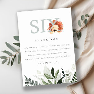 Elegant Cute Boho Lion Foliage 6th Sixth Birthday Thank You Card