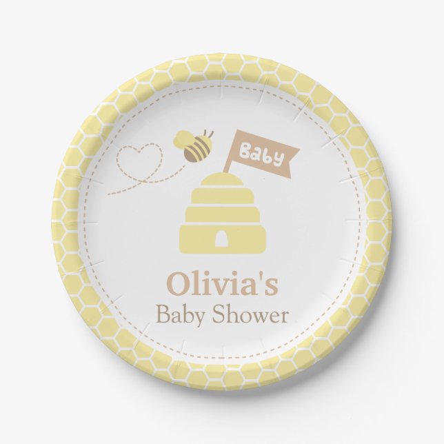 Elegant Cute Bumble Bee Baby Shower Supplies Paper Plate (Front)