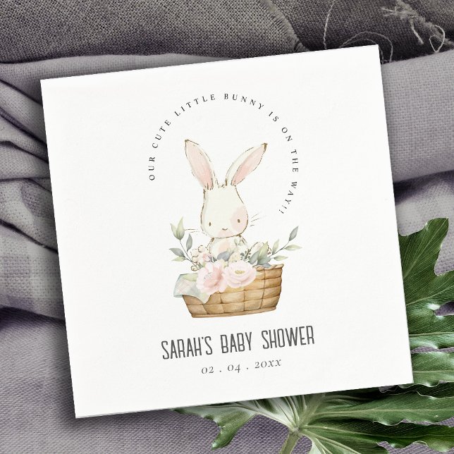 Elegant Cute Bunny In Floral Basket Baby Shower Napkin (Creator Uploaded)