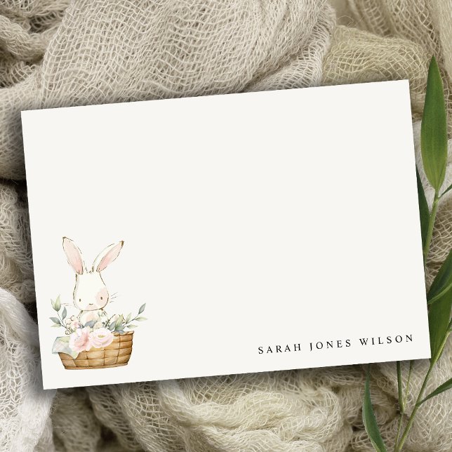 Elegant Cute Bunny In Floral Basket Kids Birthday Card (Creator Uploaded)