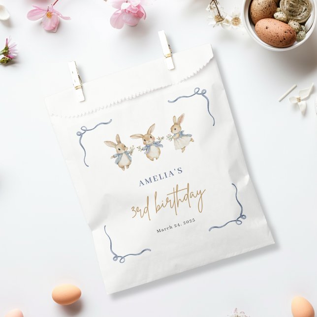Elegant Cute Bunny Kid Easter 3rd Birthday Party Favour Bag (Creator Uploaded)