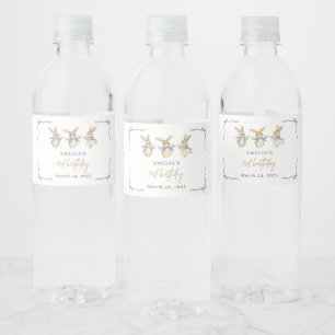 Elegant Cute Bunny Kid Easter 3rd Birthday Water Bottle Label