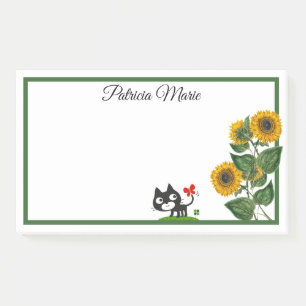 Elegant Cute Cat And Yellow Sunflower Personalised Post-it Notes