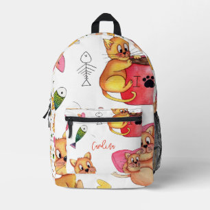 ELEGANT CUTE CATS ILLUSTRATION PATTERN NAME  PRINTED BACKPACK