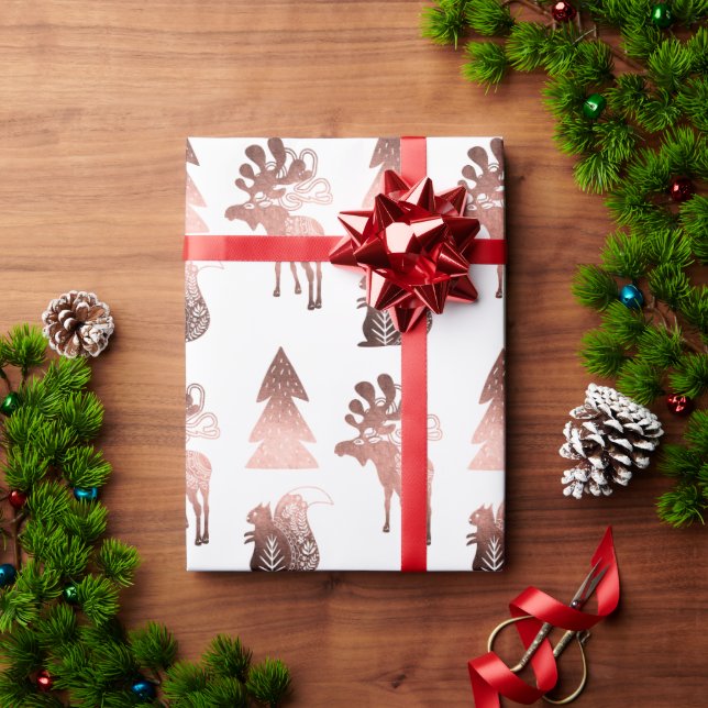 Elegant cute copper rose gold Christmas pattern Wrapping Paper (Holiday Gift)