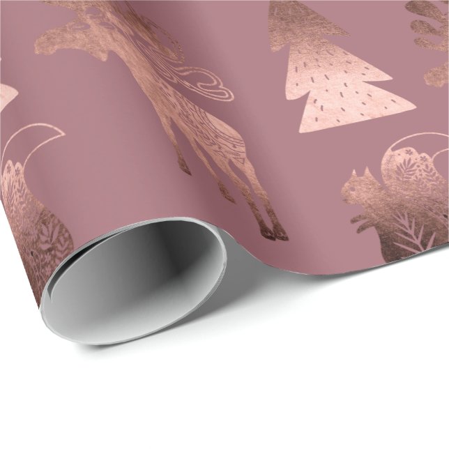 Elegant cute copper rose gold Christmas pattern Wrapping Paper (Roll Corner)