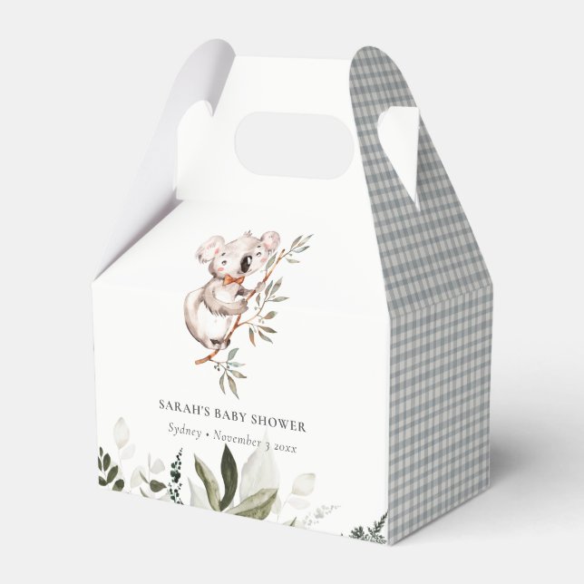 Elegant Cute Cuddly Koala Foliage Baby Shower Favour Box (Front Side)