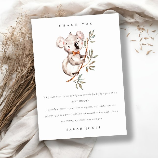 Elegant Cute Cuddly Koala Foliage Baby Shower Thank You Card (Creator Uploaded)