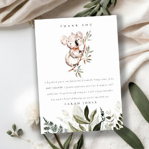 Elegant Cute Cuddly Koala Foliage Baby Shower Thank You Card