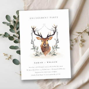 Elegant Cute Deer Floral Crest Engagement Invite