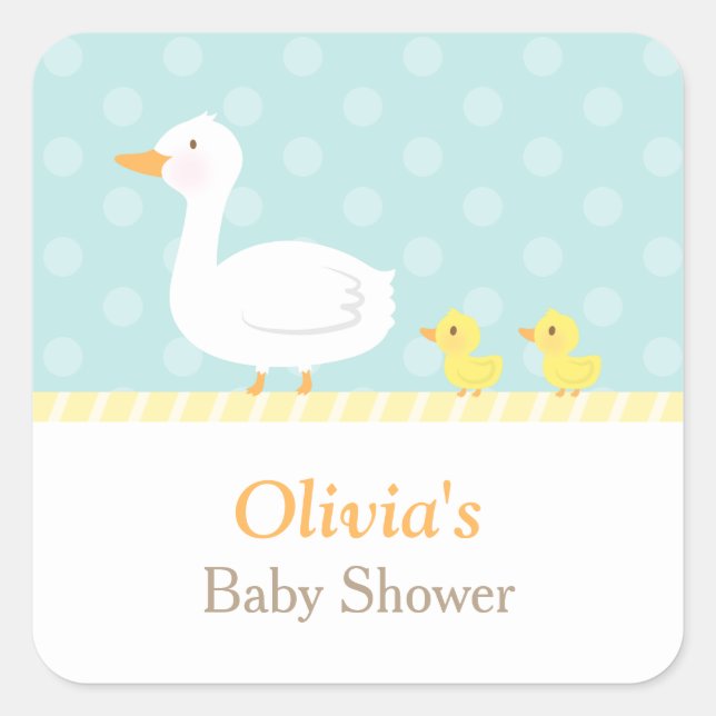 Elegant Cute Duck Twins Baby Shower Party Square Sticker (Front)