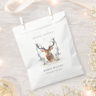 Elegant Cute Dusky Deer Floral Crest Bridal Shower Favour Bag