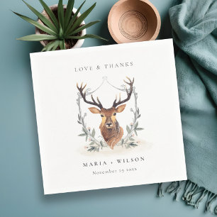Elegant Cute Dusky Deer Floral Crest Wedding  Napkin