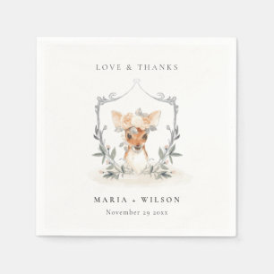 Elegant Cute Dusky Deer Floral Crest Wedding Napkin