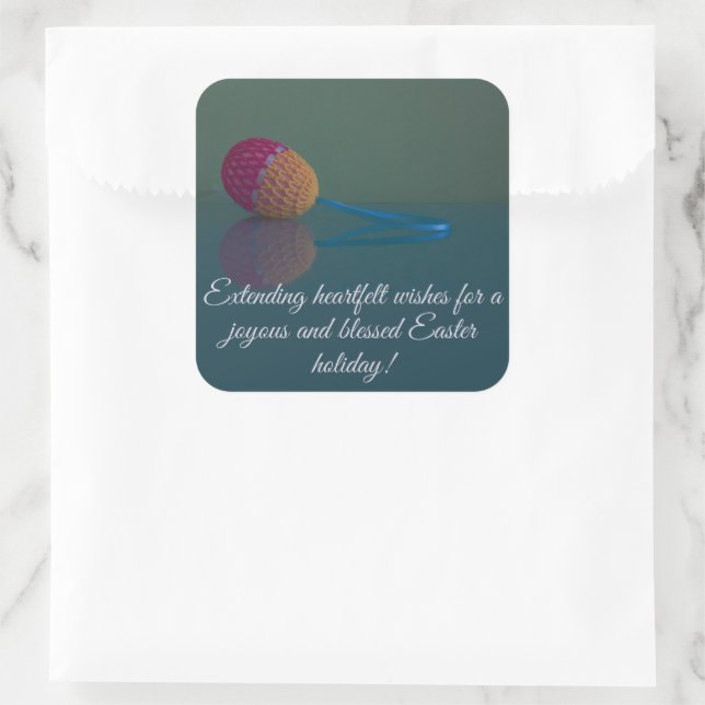 Elegant, Cute Easter Egg Personalised Holiday Wish Square Sticker (Bag)