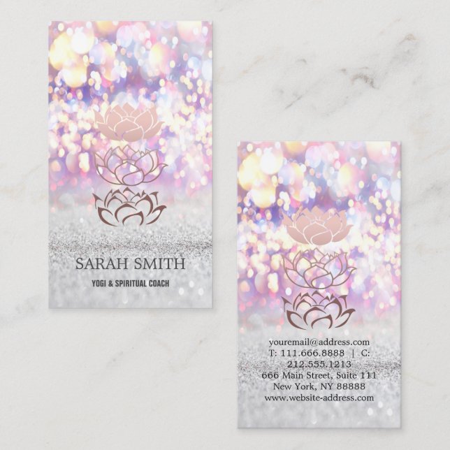 Elegant Cute Elegant Bokeh Diamonds  Lotus Business Card (Front/Back)